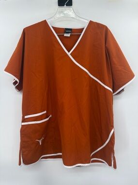 EUC Scrubs Dudz Mock Wrap Scrub Top Texas Longhorn Size 2XL